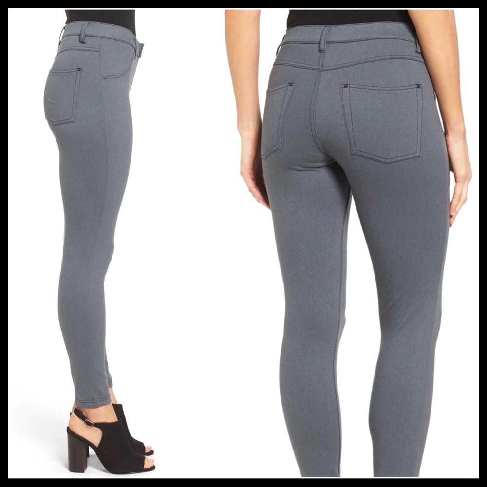 HUE GREY DENIM LEGGINGS SKINNY KNIT STRETCH PANTS - Picture 5 of 8